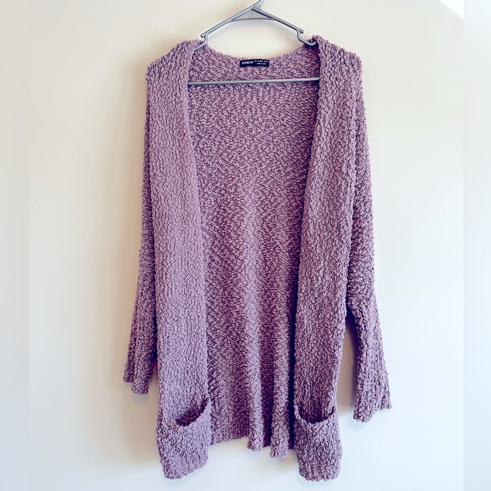 Popcorn Open Front Mauve Knit Cardigan Size Large Worn Once